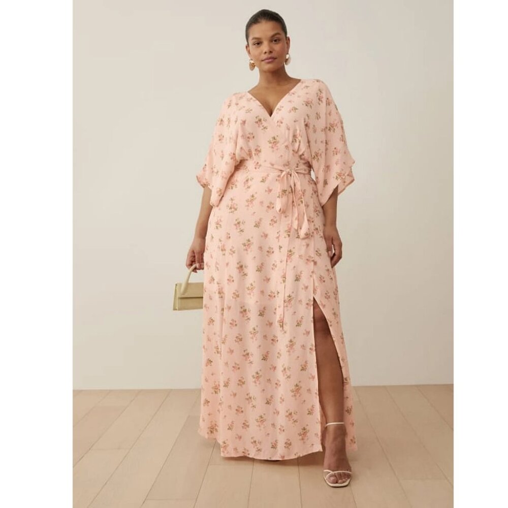 Reformation Plus Size Winslow Wrap Maxi Dress in pale pink floral--3X (20)
